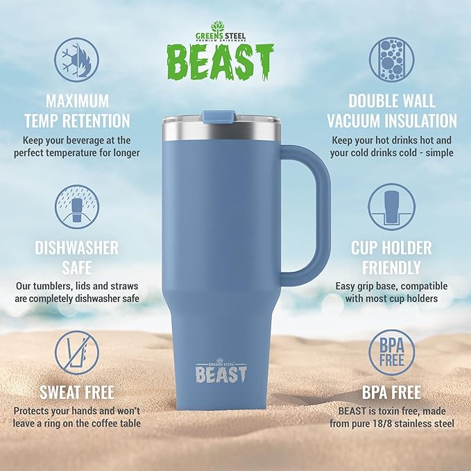 Beast 50 oz Tumbler with Handle Stainless Steel Vacuum Insulated Coffee Ice Cup Double Wall Travel Flask (Stormy Sky Blue)