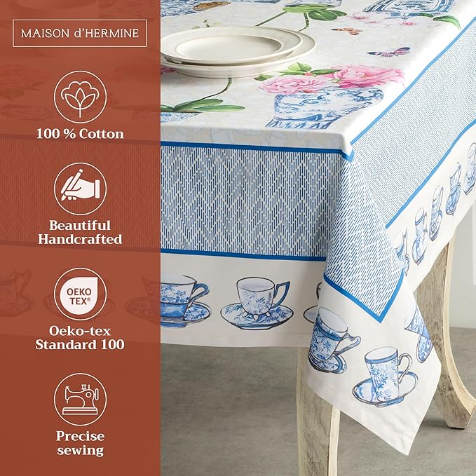 Maison d' Hermine Table Cloth Rectangle Table 100% Cotton 70 x 120 Inches Tablecloth Reusable Decorative for Dining Room Farmhouse Home Valentines Day Decorations Spring Summer - Canton