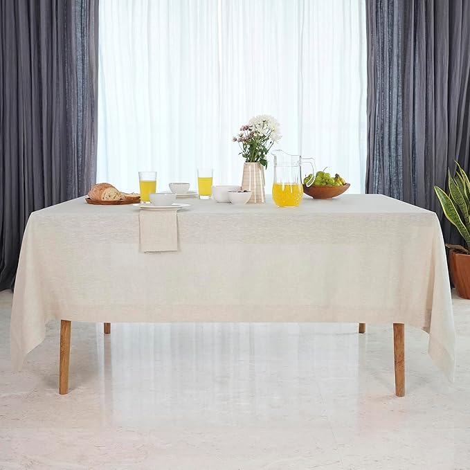 D'Moksha Homes Linen Tablecloth for Rectangle Tables 60 x 132 Inch - 100% Pure Linen Light Natural Table Cloth - Machine Washable Cloth Tablecloth for Valentines, Spring, Easter