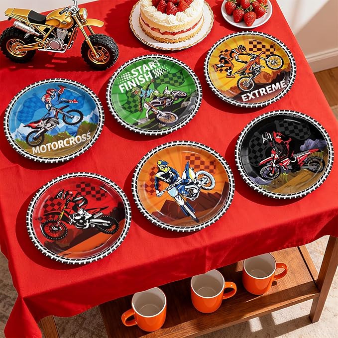 60Pcs Dirt Bike Party Decorations 9" Dirtbike Birthday Heavy Duty Paper Plates Motorcycle Disposable Plates Motocross Tableware for Boys Dirt Bike Birthday Party Decorations