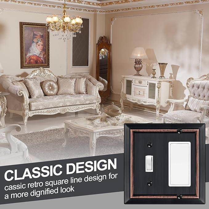 Metal Wall Plate for Electrical Outlets, Decorative Aged Bronze Switch Plates Outlet Cover, Light Switch Cover Plate, 2-Gang Wall Plates (Toggle/Decorator, 2 Pack)