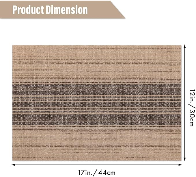 Winknowl Placemats, Set of 4 Heat Resistant Stain Resistant Woven Vinyl Insulation Place mats, Durable Washable Elegant Table Mats for Dining (Brown)