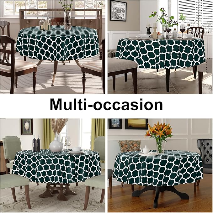 Smiry Round Plastic Table Cloth, Waterproof Vinyl Tablecloth with Flannel Backing for Round Tables, Wipeable & Spillproof for Dining, Camping, Indoor and Outdoor (60" Round, Hunter Green)