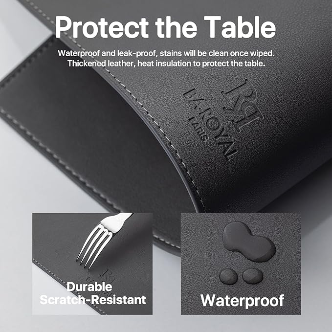 Faux Leather Placemats Set of 4 Vinyl Washable Wipeable Table Mats for Kitchen Dining Table Heat Resistant Waterproof Modern Indoor/Outdoor Placemats Non-Slip Easy Clean Place Mats (Dark Gray)