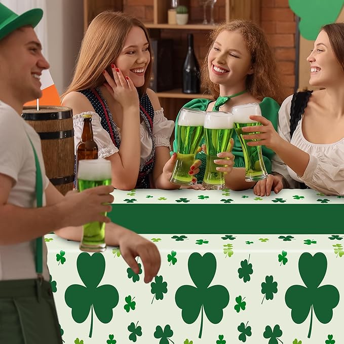 6 Pack St Patricks Day Tablecloth, 108" X 54" Disposable Shamrock Green Table Cloth, Plastic St Patricks Day Decorations for Table Irish Table Cover, Rectangle Lucky Holiday Decor for Irish Party