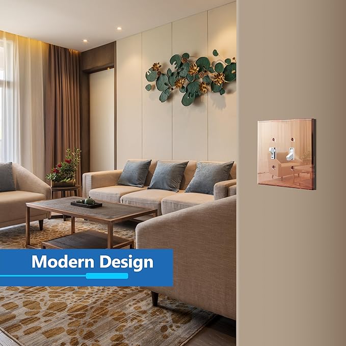 LIDER Double Toggle Switch Acrylic Wall Plate, Mirrored Dual Light Switch Plate, Plexiglass Switch Cover, Reflective Finish, Modern Upgrade, Oversized 2-Gang 5.25" x 5.25", Rose Gold