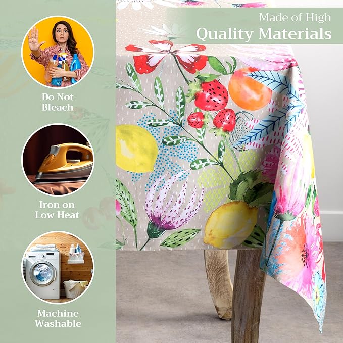 Maison d' Hermine Table Cloth Rectangle Table 100% Cotton 54 x 72 Inches Tablecloth Reusable Decorative for Dining Room Farmhouse Home Valentines Day Decorations Spring Summer - Jardin D'Ete - Fog