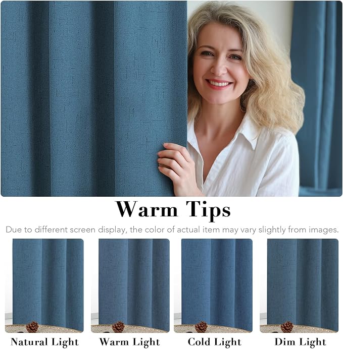 H.VERSAILTEX 100% Blackout Curtains for Bedroom Thermal Insulated Linen Textured Curtains Heat and Full Light Blocking Drapes Living Room Curtains 2 Panel Sets, Blue Sapphire, 52x54 Inch