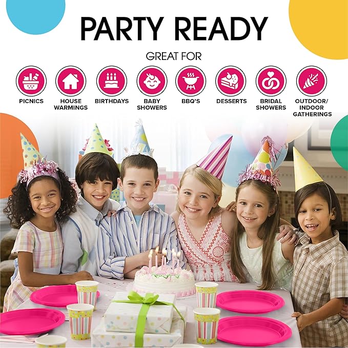 Party Solids Cerise Plastic Plates For Party 10" Cerise Disposable Plates Heavy Duty 100 Pcs Plastic Dinnerware Sets Heavy Duty 350 GSM Disposable Dinnerware Set