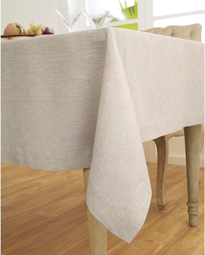 Solino Home Linen Tablecloth 60 x 144 Inch - 100% Pure Linen Light Natural Table Cloth for Rectangular Tables - Athena, Machine Washable Cloth Tablecloth for Spring, Easter