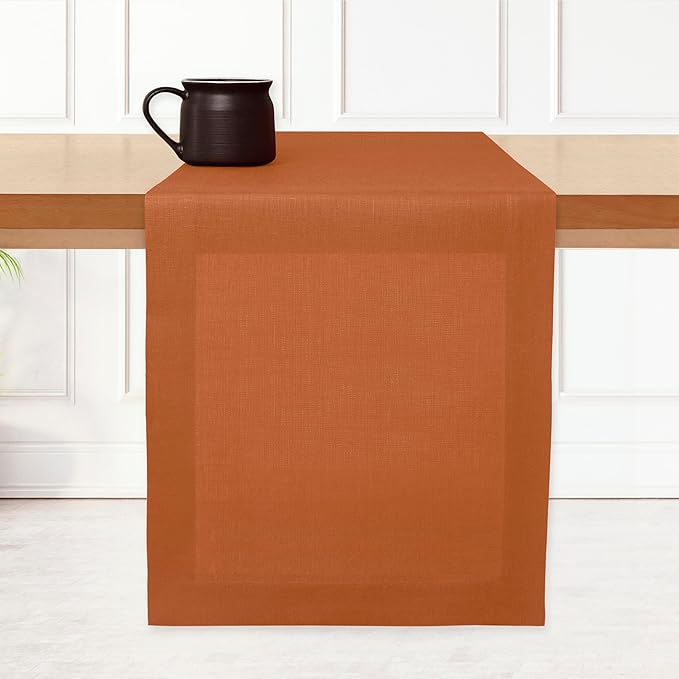 D'Moksha Homes Linen Rust Table Runner 36 Inches - 100% Pure Linen Small Table Runner 14 x 36 Inch for Dresser, Coffee Tables, Spring, Easter - Machine Washable