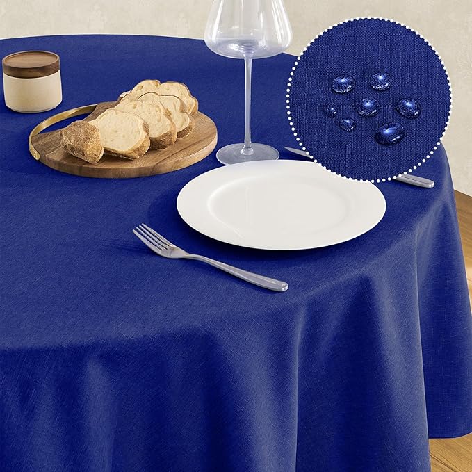 Tablecloth Linen Textured Waterproof & Stain Resistant Table Cloth Wrinkle Free Decorative Fabric Farmhouse Table Cover for Dining/Party/Buffet/Wedding, 60 x 60 Inch, Royal Blue