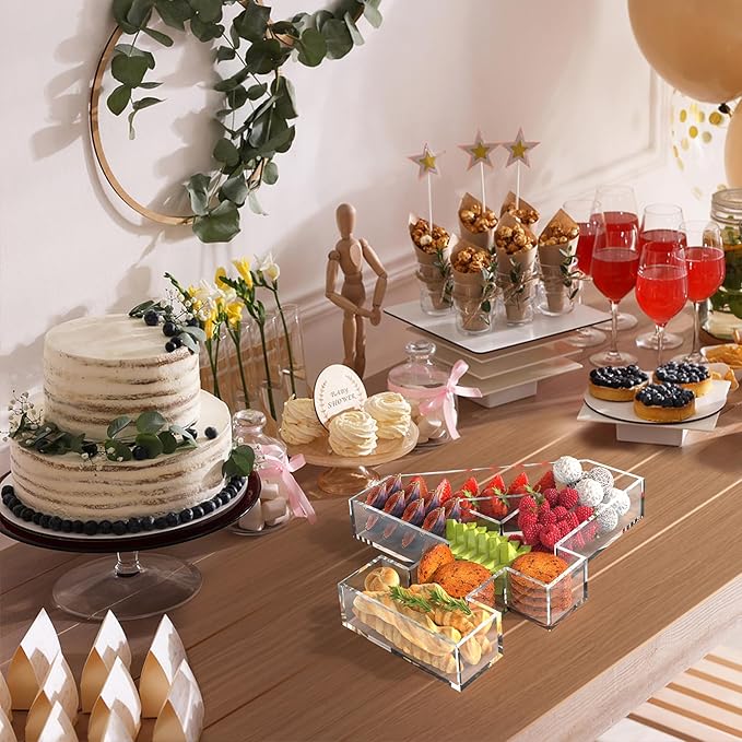 13.8" Acrylic Number Charcuterie Tray, Fillable Number Charcuterie Box for Food, Reusable Serving Cake Candy Dish Display Tray for Birthday Anniversary Party Decoration (Square Number 4)