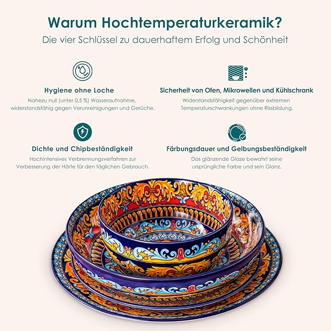 vancasso 24-Piece Dinnerware Sets,Plates & Bowls Sets Service for 6, Bohemian Porcelain Dishes Set for 6, Kitchen Dinner Set,Microwave & Dishwasher Safe, Scratch Resistant,Series KRVI