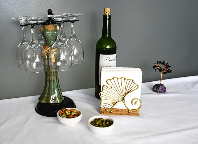 Leaves Vertical Napkin Holder, Contemporary Disposable Paper Hand Tower Storage Tray Caddy, Metal Paper Storage for Kitchen, Stylish Towel Dispenser, Mail Letter Sorter Rack, Document File Organizer