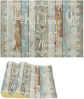 Vintage Farmhouse Placemat Set, Green Blue Rustic Wooden Plank Art Sketch Cutlery Knife Fork Inspirational Quotes Pattern Home Decor Linen Table Mats for Dining Room Kitchen Party (17x12in) x2P