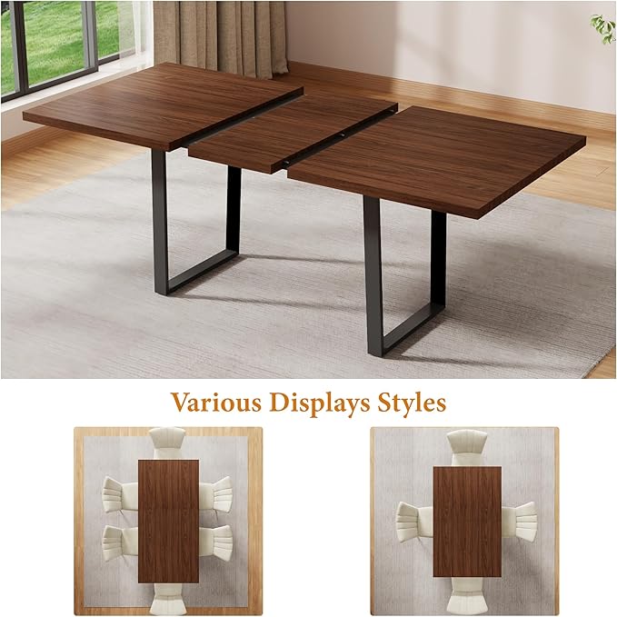 ZckyCine 67" Expandable Walnut Dining Table and 6 Upholstered Chairs, 7-Piece Dining Room Furniture Set, Mid-Century Modern Style for Home, Dining Room and Kitchen