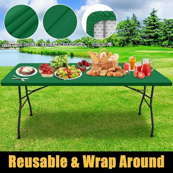 Smiry Rectangle Picnic Table Cloth, Waterproof Elastic Fitted Tablecloths for 5 Foot Tables, Washable Polyester Table Cover for Camping, Indoor and Outdoor (Hunter Green, 30"x60")