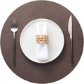 Jovono 15" Faux Leather Big Round Placemats Set of 6 - Washable Heat Resistant Non-Slip Dining Table Mats with Fabric Texture for Kitchen Home Party Decor, Coffee