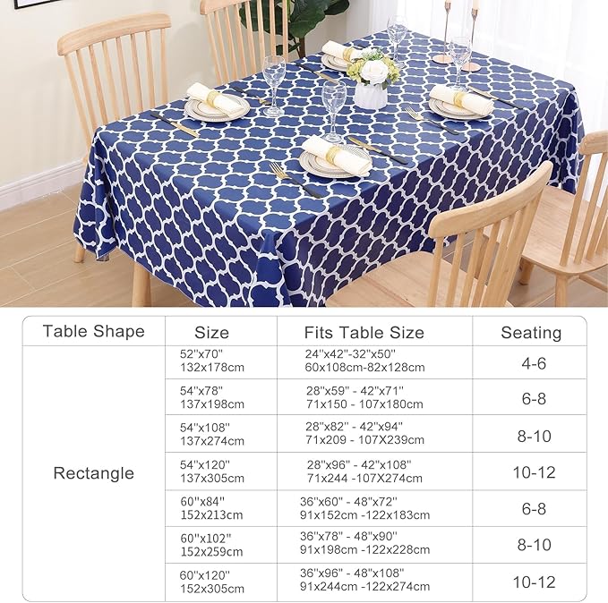Smiry Square Table Cloth, Waterproof Vinyl Tablecloth with Flannel Backing for Square Tables, Wipeable Spillproof Plastic Tablecloths for Dining, Camping, Indoor and Outdoor (70"x70", Navy)