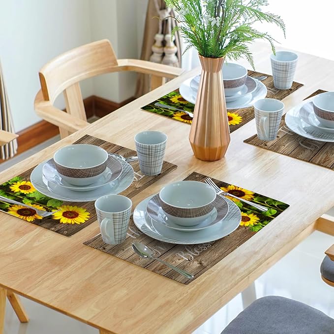 Spring Summer Sunflower Placemats Set of 4 for Dining Table Religious Thankful Grateful Blessed Place Mats Easter Table Mats Washable Cloth Placemats Kitchen Decor 12x18 inch