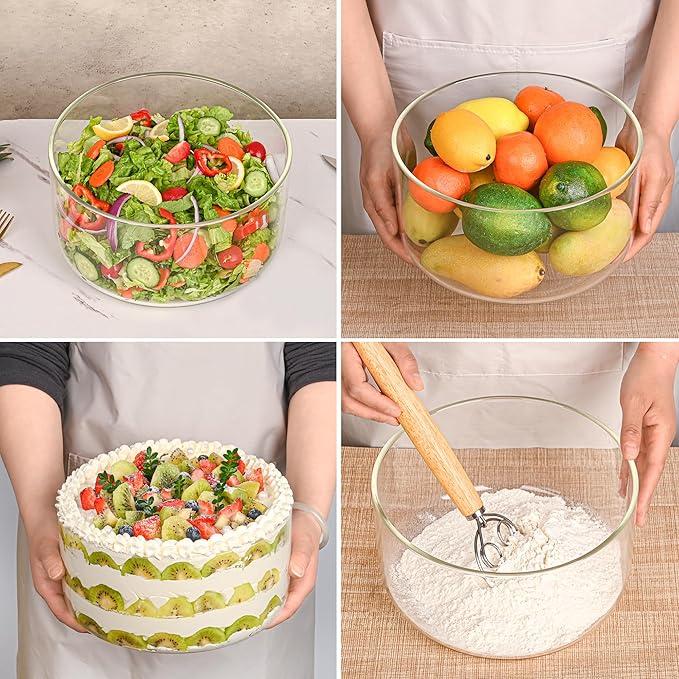 Glass Trifle Bowl, 155oz Large Salad Bowl, Glass Serving Bowl for Popcorn, Cake, Salad, Fruit, Baking, Dessert and Party Diy, BPA Free, Oven, Dishwasher Safe