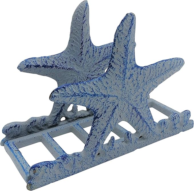 Comfy Hour Under The Sea Collection Cast Iron Starfish Napkin Holder, Kitchen, Table, Desk Uses, Blue