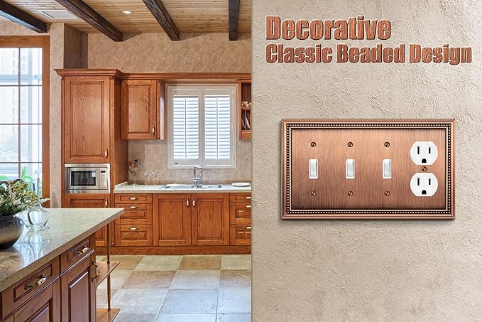 Henne Bery Sunken Pearls Heavy Duty Decorative Wall Plate Switch Plate Outlet Cover (Triple Toggle/Single Duplex, Antique Copper)