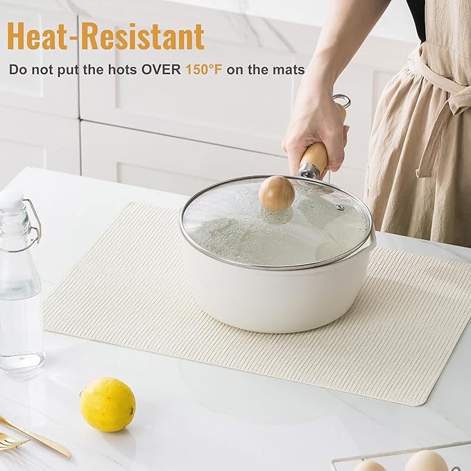 Jovono Faux Leather Placemats Set of 6, Waterproof Washable Table Mats, Easy-Clean Heat Resistant Kitchen Vinyl Place Mat for Dining Table, Restaurant, Indoor, 17.8"x11.8", Ivory