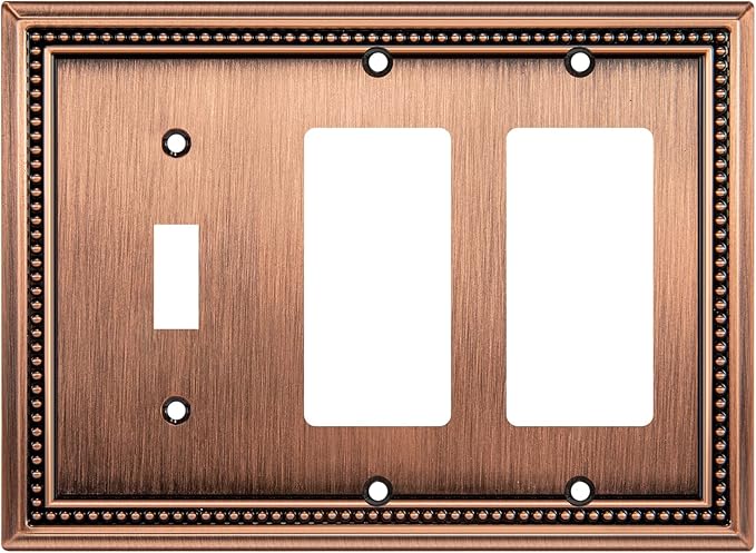 Henne Bery Sunken Pearls Heavy Duty Decorative Wall Plate Switch Plate Outlet Cover (Single Toggle/Double Decorator, Antique Copper)