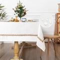 MYSKY HOME Rectangular Table Cloth, 55"X102", Waterproof, Soft Cotton Indoor/Outdoor, Wrinkle Free, Heavy Duty, Floral Pattern, Rustic/Farmhouse Style, Tassel Embellishment, Fits 8-10 Seats