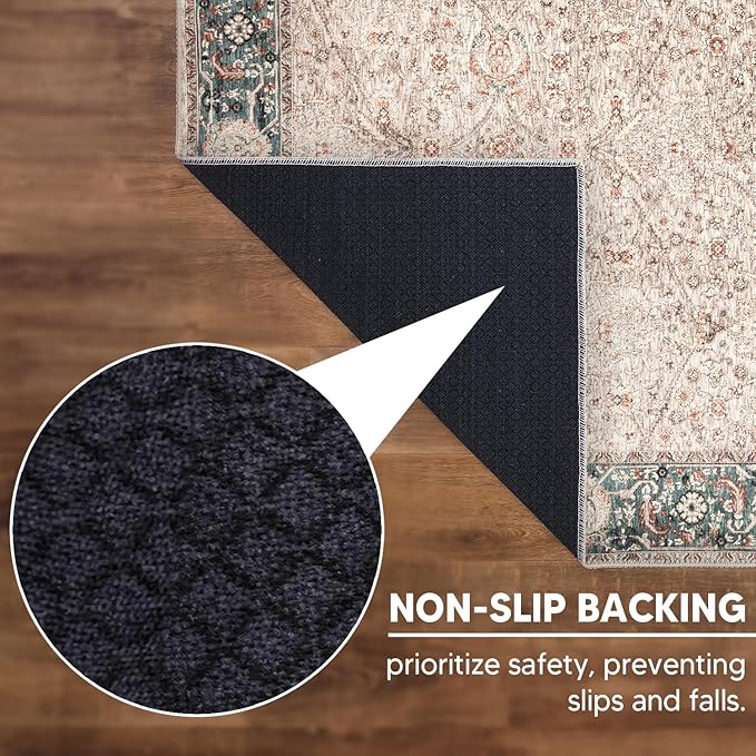 Keen Home Design 5x7 Rug - Machine Washable Area Rug with Non-Slip Backing, Ideal for Living Room, Dining Room, Bedroom - Vintage, Easy Clean, Durable, Low Pile - (5' x 7')