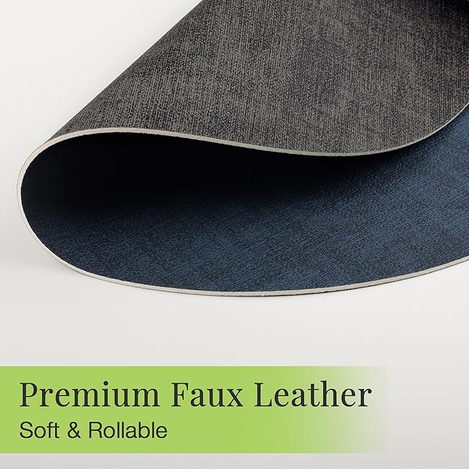 13-Inch Faux Leather Round Placemats Set of 12, Waterproof Anti-Slip Dual Sided Place mats, Heat Resistant Washable Table Mats with Coaster, Suitable for Indoor & Outdoor (12, Black Navy Blue)