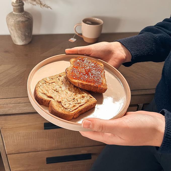 MORA Ceramic Flat Plates Set of 6-8 in - The Dessert, Salad, Appetizer, Small Lunch, etc Plate. Microwave, Oven, and Dishwasher Safe, Scratch Resistant. Kitchen Porcelain Dish - Chai