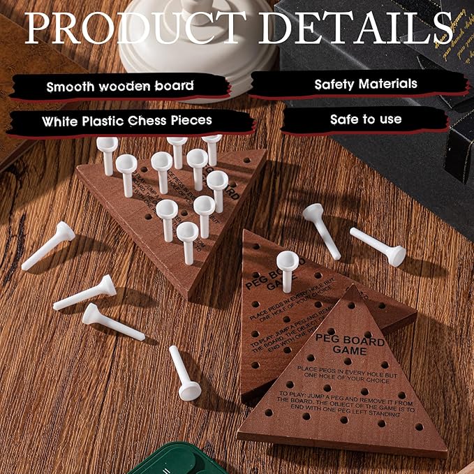 Skylety 6 Pack Triangle Peg Games Wooden Board Table Game for Family Boys Girls Adults, Learning Toys Travel Peg Jump Toys Triangle Puzzle Brain Teaser Christmas Gifts (Dark Color)