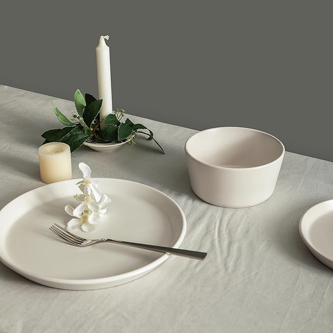 SERVICE FOR 4 - Total of 16 pieces including 8 dinner plates (10”), 4 salad plates (7.5”), 4 bowls (5.75”), and 4 mugs (12 oz), making it the perfect set to service 4 people