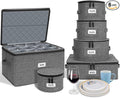 punemi 6-Piece Hard Shell China Storage Containers, Mug & Cup Organizer, Wine Glass Storage Boxes with Dividers & Carry Handles, Moving Boxes for Dinnerware, Glassware, and Stemware,Grey