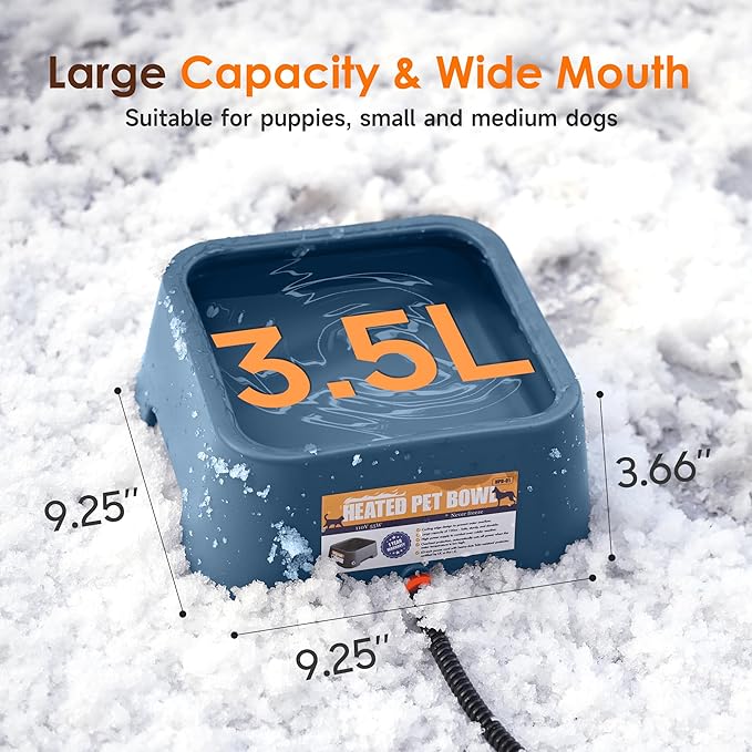 Heated Water Bowl for Dogs & Cats, 3.5L/120oz Large Heated Dog Bowl for Pets, Livestock & Outside Animal, Safe Anti-Tip Heated Pet Bowl for Indoor/Outdoor, Melts Ice, Wide Mouth, 25W, Blue