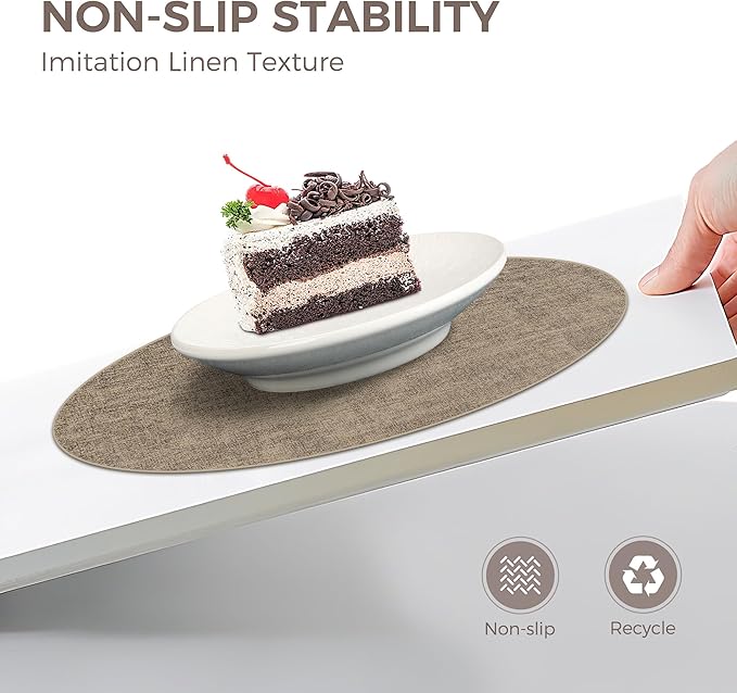 13" Round Placemats Set of 8, Reversible Faux Leather Heat Resistant Table Mats, Waterproof Oilproof Wipeable Table Protective Placemats for Vinyl, Washable for Indoor & Outdoor Use (8, Light Coffee)