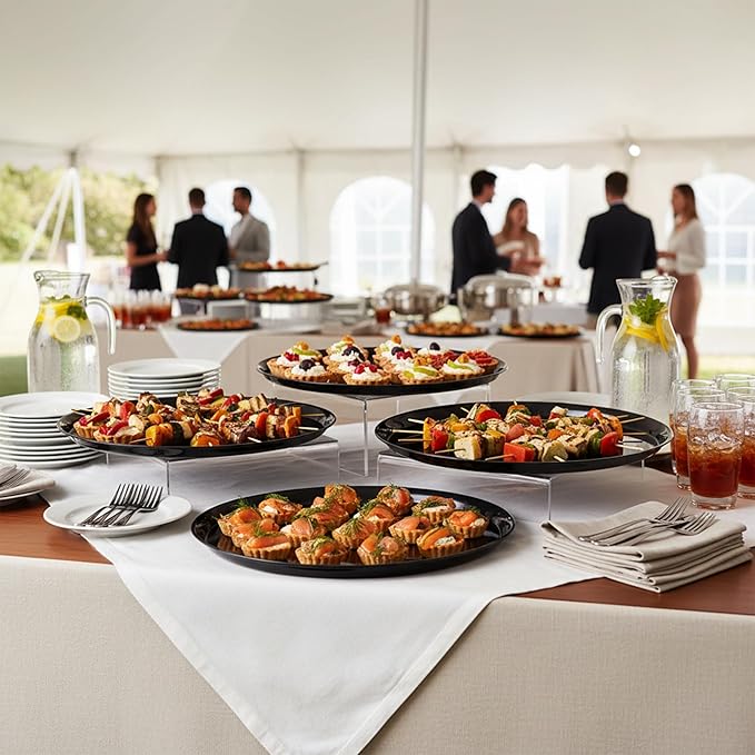 Smarty Had A Party 18 Inch Black Round Plastic Serving Tray – Elegant Large Plastic Serving Trays for Parties, Catering & Buffets, Heavy-Duty Disposable Black Serving Platters – 25-Pack