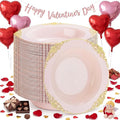 100PCS Pink Plastic Bowls - 12 oz Pink Gold Disposable Salad Bowls - Heavy Duty Disposable Soup Bowl - Fancy Plastic Ice Cream Bowl for Weddings Valentine's Day Parties Dinners Picnics