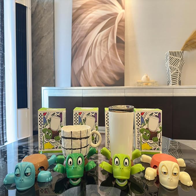 XYG® Turtle Coaster, Turtle Cup Holder with Funny Expression, 4 PC Cup Holder with Liftable Limbs & Expressive Face for Turtles, Tortoise Lover Gag Gifts Home Decor Car(4pc-LightGreen Green Blue Pink)