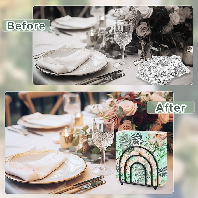 Metal Napkin Holder for Table - No Assembly Matte Black Paper Napkin Holders for Kitchen, Compact Design Cocktail Napkins Hoder Dispenser for Home Countertop, Restaurant & Outdoor Use