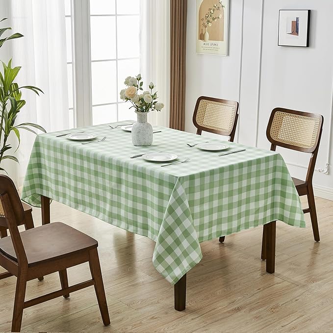 BALCONY & FALCON Gingham Table Cloth Rectangle – Machine Washable Wrinkle-Free Buffalo Checkered Tablecloth for St. Patrick's Day, Outdoor Picnic, Camping, Kitchen (Green White, 57x118 Inch)