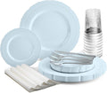 " OCCASIONS " 640pcs set (80 Guests)-Extra Heavyweight Vintage Wedding Disposable/Reusable Plastic Plates 80 x 11'' + 80 x 8.25''+Silverware+Cups+Napkins (Chateau Collection Blue)