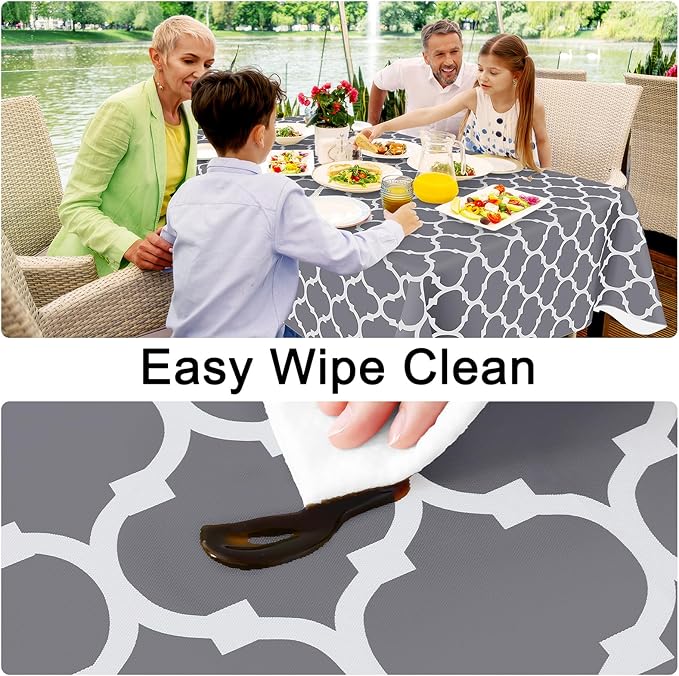 Smiry Square Table Cloth, Waterproof Vinyl Tablecloths with Flannel Backing for Square Tables, Wipeable Spillproof Plastic Tablecloth for Dining, Camping, Indoor and Outdoor (54"x 54", Grey)