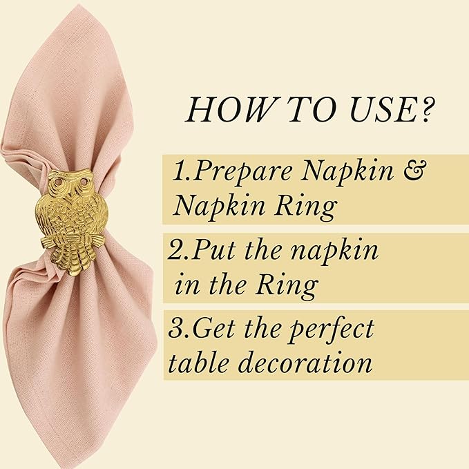 ALPHA Living HOME Metal Napkin Rings Set of 12, Decorative Napkin Holder for Dinner Table Décor, Farmhouse Modern Serviette Rings for Weddings, Receptions, Banquets, Daily Use (Antique Gold)