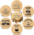 Coasters for Drinks with Holder Set of 6, Camping Coaster Absorbent Cork Wood for Cup Desk Office Table Kitchen Decor House Warming Gifts for New Home Couples, Round 4"