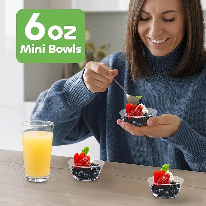 JoyServe Clear Mini Plastic Bowls - (Bulk 400 Pack) 6 Oz Disposable Premium Hard Plastic Dessert Bowls for Serving, Weddings, Catering, Parties, Ice Cream, Salsa, Home or Event Party Supplies