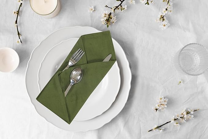 ACCENTHOME Accent Home 100% Cotton Napkins, Delicate Cloth Napkins for Dinners, Parties and Weddings，18 x 18 Inch Set of 12 - Olive Green